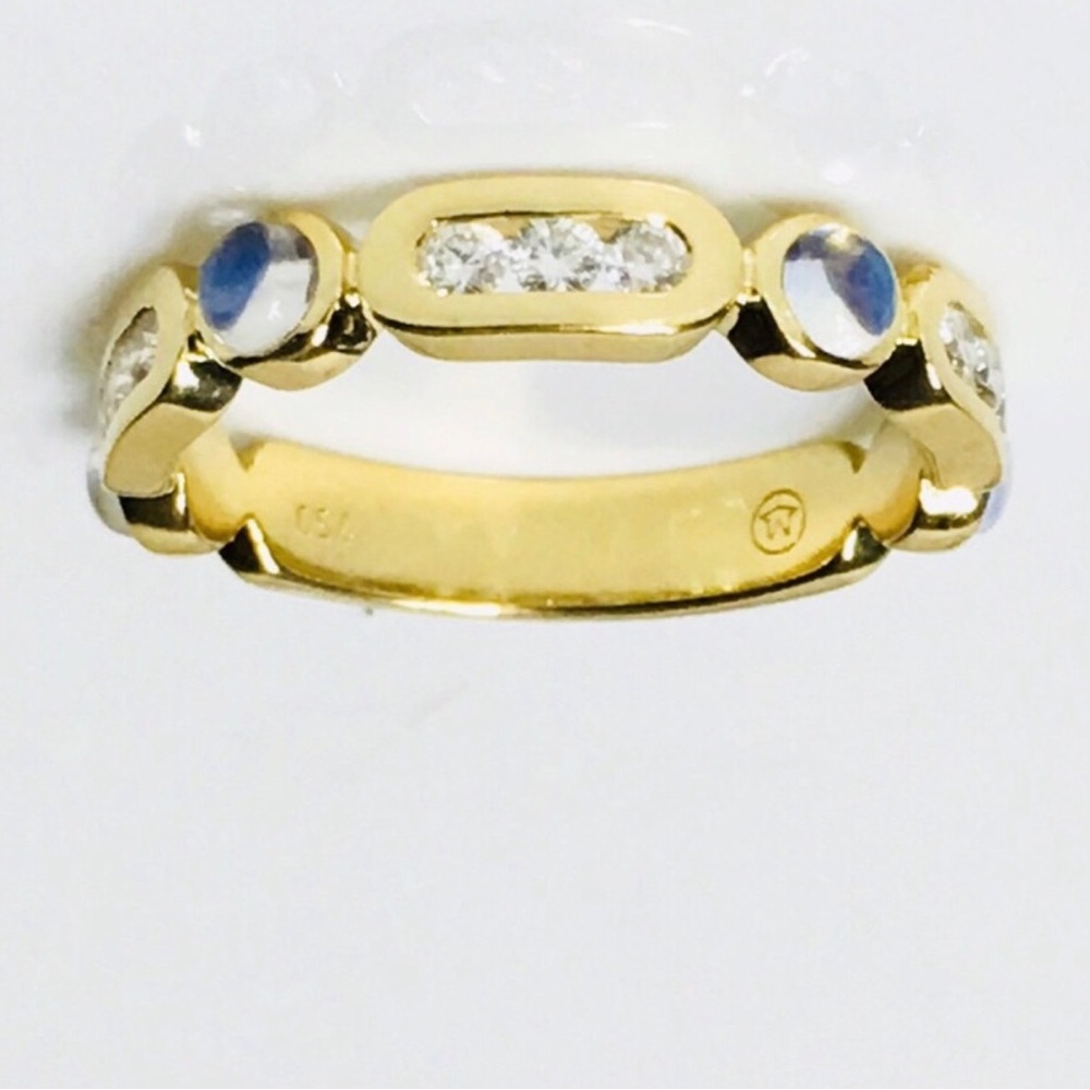 Vintage rare Movado 18K yellow gold moonstones and diamonds stunning band ring - Picture 10 of 10